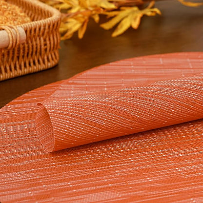Round Placemats Set of 8 Heat Resistant Vinyl Placemats 15 inch Washable Non-Slip Table Mats Woven Place Mats for Dining Table (Orange, Set of 8)