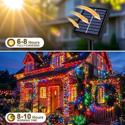 Solar String Lights 2 Pack Total 66FT 200LED Solar Fairy Lights Outdoor Waterproof 8 Lighting Modes Twinkle Lights for Patio, Garden Yard Party Wedding Tree Christmas Halloween Decoration, Multicolor