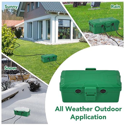 Medium and Small Outdoor Electrical Box, IP54 Waterproof, Extension Cord Cover Protect Power Strip, String Lights, Timer, Plug, Green