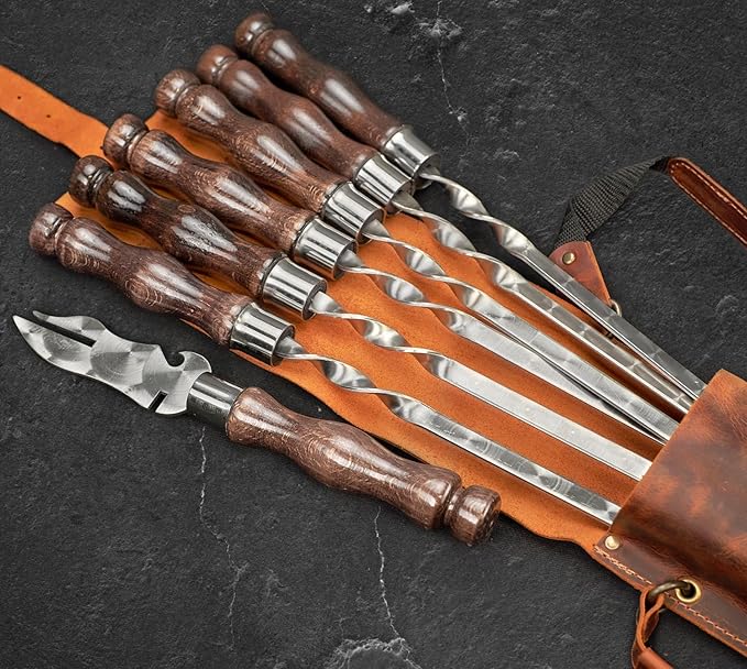 Outdoor Grill Barbeque Grill Accessories - Grill Skewers Set with Case - Premium Barbecue Tool Sets Grilling Supplies - Outdoor Grilling Accessories BBQ Supplies - Set Asgard Light Brown