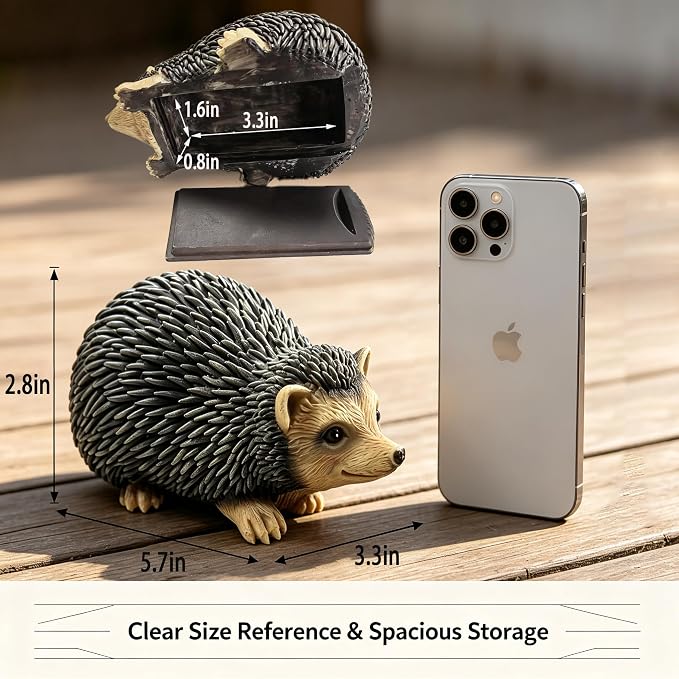 Hedgehog Garden Statue Key Hider Outdoor Waterproof Resin Spare Key Storage | Features Secret Storage Compartment, Looks Like Regular Garden Ornament, Perfect for Front Porch Backyard Placement