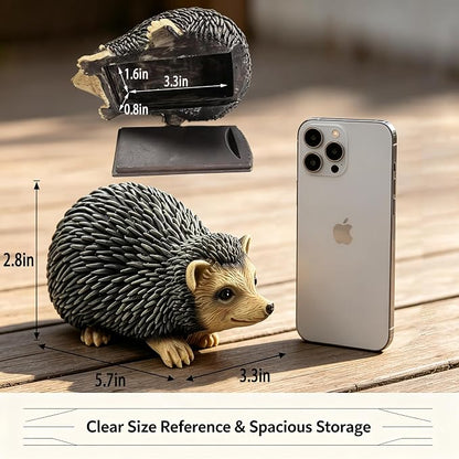 Hedgehog Garden Statue Key Hider Outdoor Waterproof Resin Spare Key Storage | Features Secret Storage Compartment, Looks Like Regular Garden Ornament, Perfect for Front Porch Backyard Placement