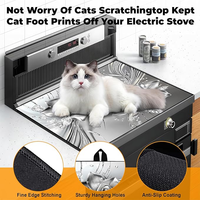 Heat-Resistant Glass Stove Top Cover with Anti-Slip Rubber Coating – Electric Stove Protector, Scratch-Resistant, Counter Space Decor Mat (Rose, 28.5"L x 20.5"W)