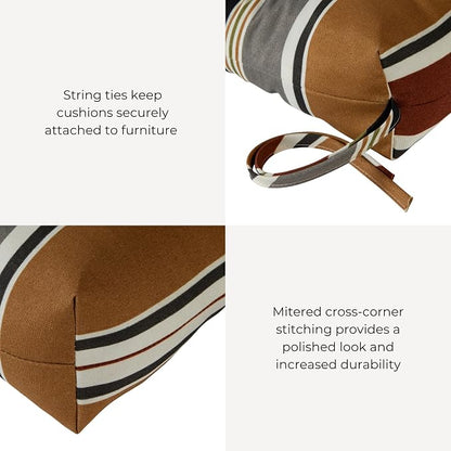 Outdoor Tufted High-Back Chair Cushions, One-Piece Hinged Seat and Back Design, Reversible with 4 Ties, Durable Polyester Fabric, Recycled Fiber Fill - Set of 2, Brick Stripe