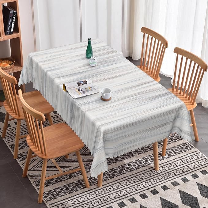 Gray Striped Table Cloth for Rectangle White Vintage Grain Retro Texture Washable Table Cover 60x120 Inch Polyester Stain Resistant Cloth Table Cover for Home Restaurant Picnic Camping BBQ