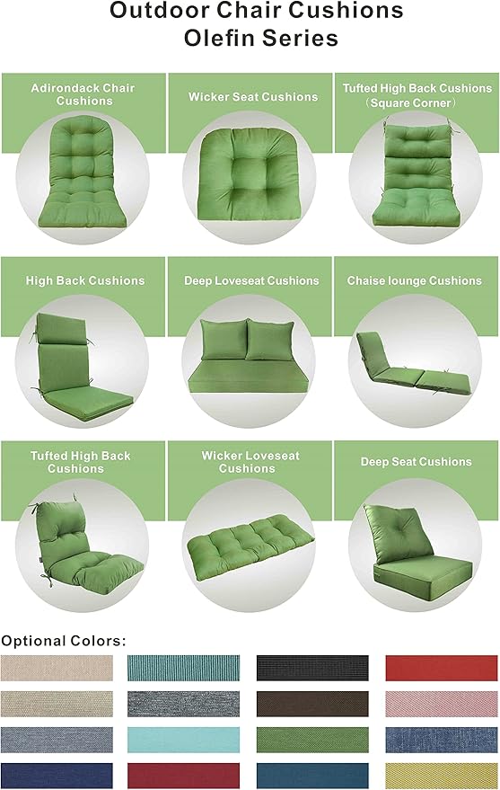 Indoor Outdoor High Back Dining Chair Cushions Replacement Patio Seat Cushion Fade Resistance, Set of 2 (Olefin Deep Green)