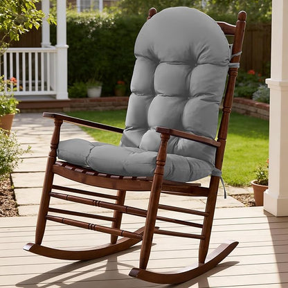 Rocking Chair Cushions, Indoor/Outdoor Adirondack Chair Cushion, Waterproof and Fade-Resistant Rocking Chairs Pads, Non-Slip Tufted High Back Patio Chairs Cushion with Ties, 44x19x4 Inch, Light Grey