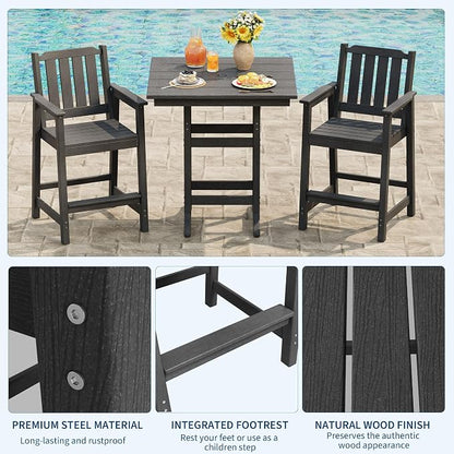 Garvee Outdoor Patio Bar Table for 2-4, All-Weather HDPE Bar Height Table with Umbrella Hole and Spacious Tabletop for Outside,Poolside, Backyard