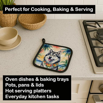 Caroline's Treasures Alaskan Malamute Luau Pair of Pot Holders Kitchen Heat Resistant Pot Holders Sets Oven Hot Pads for Cooking Baking BBQ, 7 1/2 x 7 1/2