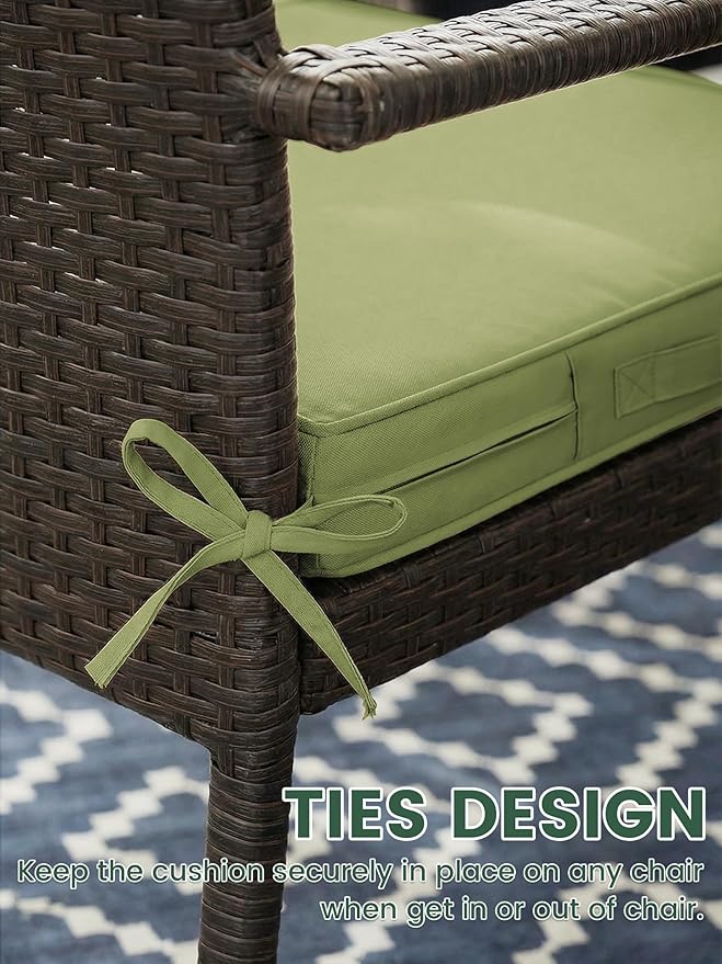 Outdoor Chair Cushion 17 x 16 x 3 Inches Patio Furniture Outdoor Waterproof Seat Cushion, Patio Chair Cushion with Handles and Ties, Square Dining Chair Cushion Set of 2, Light Green