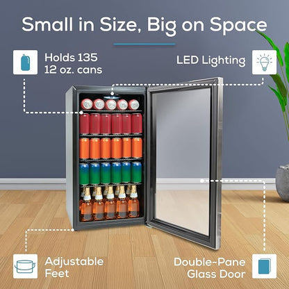 Igloo 3.5 Cu. Ft. Mini Fridge - Stainless Steel Single Door Compact Beverage Refrigerator with Shelves for Homes, Dorms & Offices- Keep Snacks and Drinks Cool with Temperature Control Mini Fridge