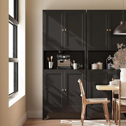 69" H Kitchen Pantry Cabinet with Countertop,Kitchen Hutch Cabinet with Storage,Black Metal Storage Cabinet,Microwave Cabinet,