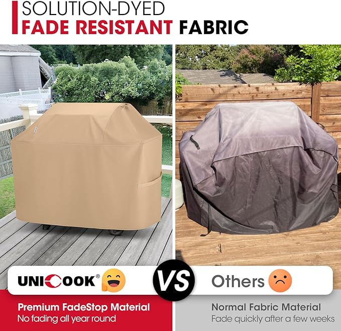Unicook Grill Cover for Outdoor Grill 55 Inch, Heavy Duty Waterproof BBQ Cover for Outside, Compatible with Weber Char-Broil Nexgrill 3-4 Burner Gas Grills, All Weather Protection, Light Brown
