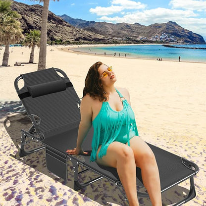 MOPHOTO Folding Chaise Lounge Chair 5-Position, Folding Cot, Heavy Duty Patio Chaise Lounges for Outside, Poolside, Beach, Lawn, Camping