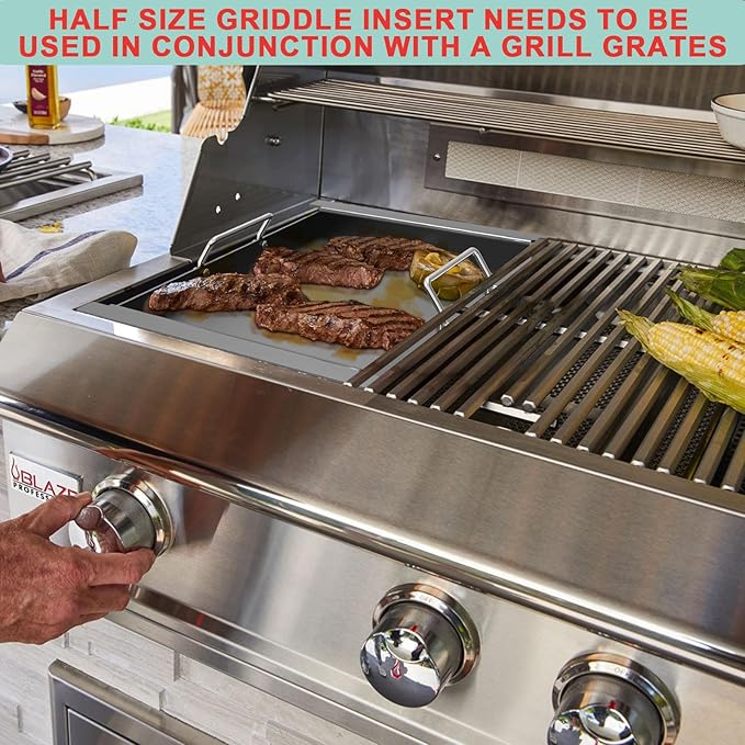 Half Size Griddle Insert for Blaze Grills 3, 4, 5 Burner Natural Gas Grill, Carbon Steel Flat Top Griddle Plate for Summerset Sizzler 32" & 40" and AOG 24'' T Series, RCS 32" Grill, 17.9''L x 14.5''W