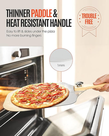 Pizza Peel Aluminum Pizza Spatula,9 inch Metal Pizza Paddle(13"x 9") with Rocker Cutter Foldable Wood Handle, [Storage bag included], for Family Pizza Oven Baking Pizza, Dough, Bread & Pastry