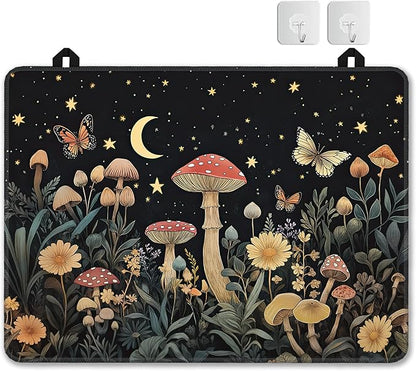 Mystery Mushroom Glass Top Stove Cover Protector,Starry Sky Night Heat Resistant Stove Top Cover, Large Size Range Covers for Electric Stove Countertop Mat, 28 x 20 Inch