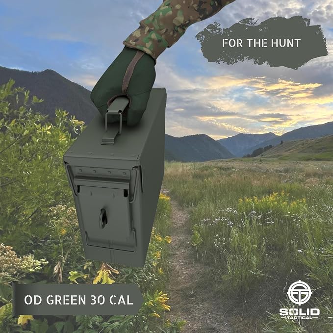 Lockable Metal Ammo Storage Box - Military & Army Steel Ammo Can for Ammunition Storage - Waterproof Ammo Crate Utility Box