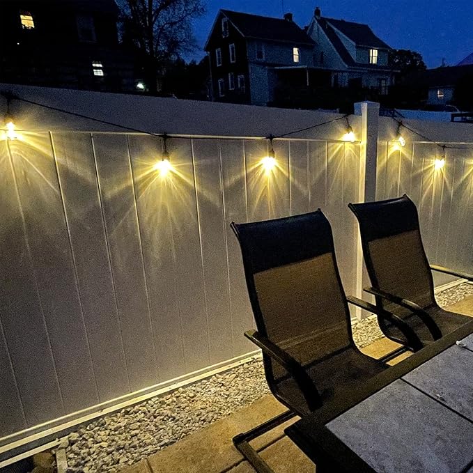 GANA Outdoor String Lights, Patio Lights 96FT Music Flash RGBW Colourful, Safe 12V Low Voltage LED Shatterproof Bulbs Connectable, Heavy Duty Wire IP65 Waterproof Level, for Courtyards Bistro