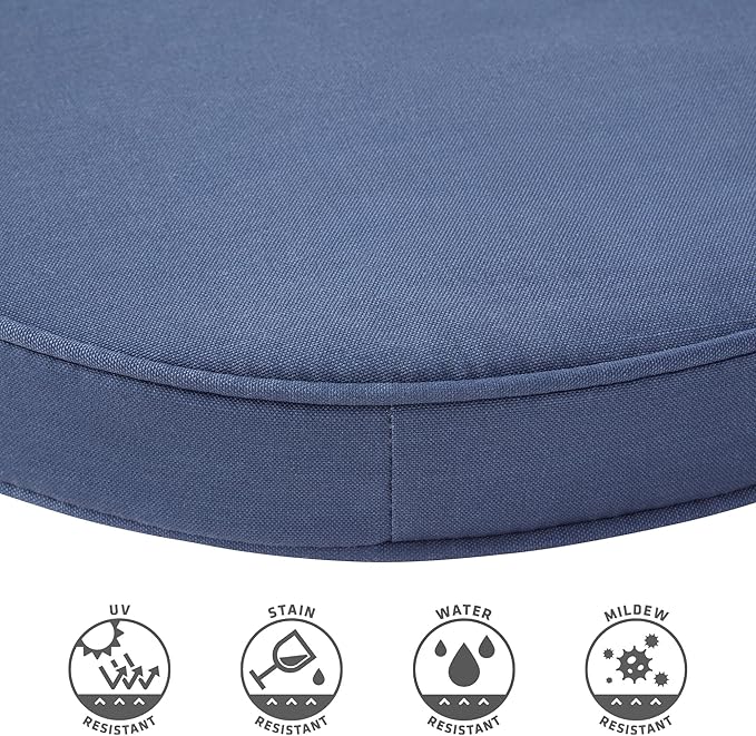 Set of 2 Outdoor 18 inch Round Patio Dining Chair Pads – Comfortable Fiber-Filled Seat Cushions with Ties, Reversible Polyester Fabric - Navy