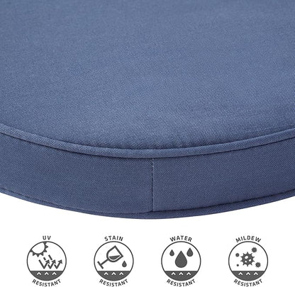 Set of 2 Outdoor 18 inch Round Patio Dining Chair Pads – Comfortable Fiber-Filled Seat Cushions with Ties, Reversible Polyester Fabric - Navy