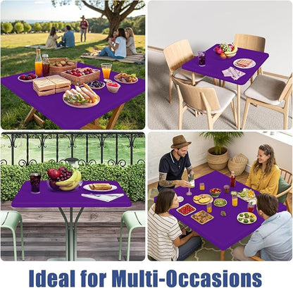 Moosfor 2 Pack Square Spandex Fitted Table Cloth, Elastic Tablecloth | Washable Picnic Table Cover, Stretch Waterproof Table cloths for Party, Patio, Dining, Kitchen, 34" x 34", Purple