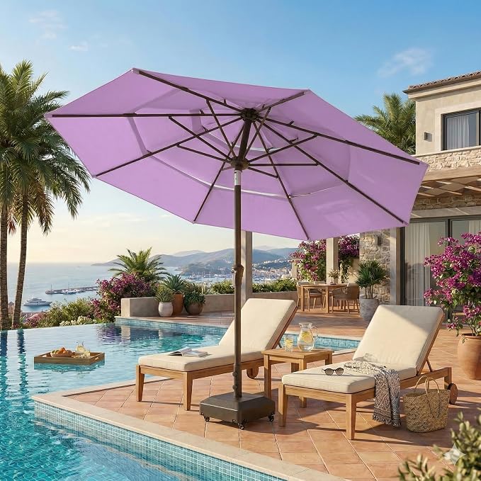 10ft Patio Umbrella, 3 Tier Outdoor Market Table Umbrellas with 8 Fiberglass Ribs and Push Button Tilt, Windproof, Vented Canopy, UV Protection for Deck, Pool, Backyard
