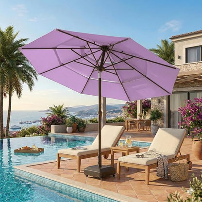 10ft Patio Umbrella, 3 Tier Outdoor Market Table Umbrellas with 8 Fiberglass Ribs and Push Button Tilt, Windproof, Vented Canopy, UV Protection for Deck, Pool, Backyard