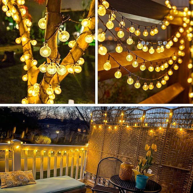 JMEXSUSS 2 Pack Solar String Lights Outdoor, 60 LED, Crystal Globe | Outdoor Waterproof, Warm White, 8 Modes Solar Christmas Lights for Garden Patio Yard Tree Party Christmas Decorations