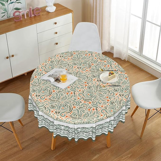 Elegant Flower Round Table Cloth Perfect for Spring Home Decor Orange Green Paisley Boho Circle Table Cover for Farmhouse Decors Seasonal Tablecloths for Party Picnic Dinner Decor 70x70 Inch