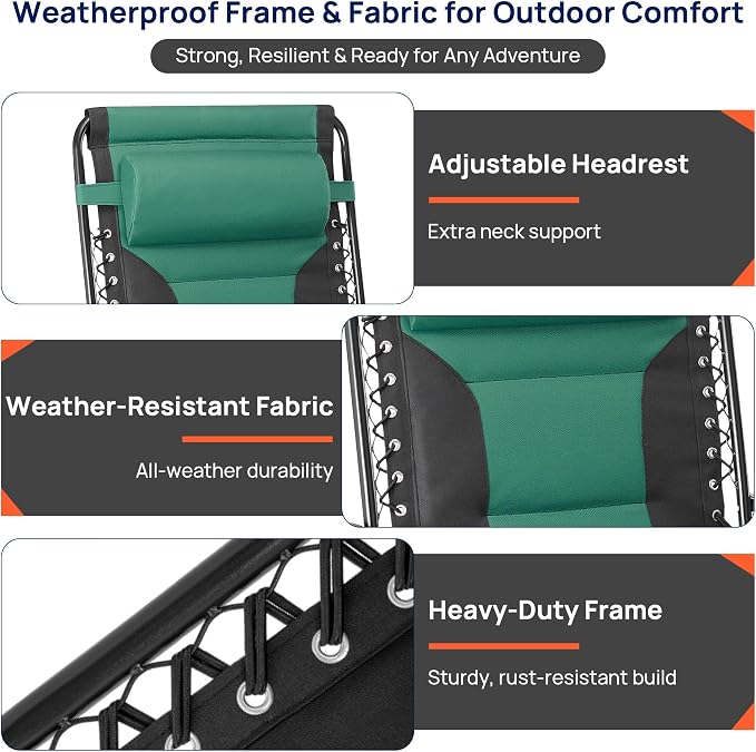 Oversized Zero Gravity Lounge Chair, Foldable Lawn Recliner Outdoor Chair | Ergonomic Zero Gravity Lounge Chair with Soft Padding, Recline Support and Cup Holder for Outdoor Leisure