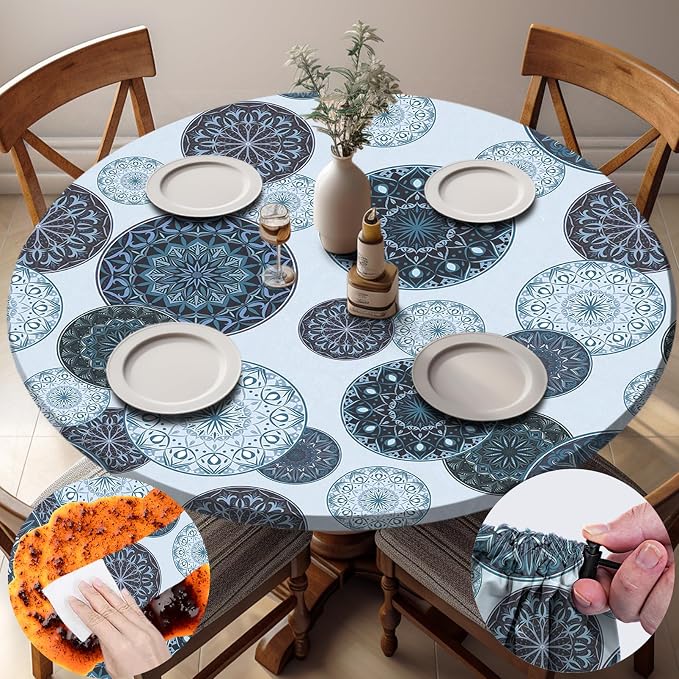 opstellen Fitted Round Tablecloth Waterproof Table Cloth Vinyl Indoor Outdoor Aesthetic Circle Cover for 36-44" Tables Dining Kitchen Studio Apartment Party Gear Gifts Summer Fall Patio Essentials