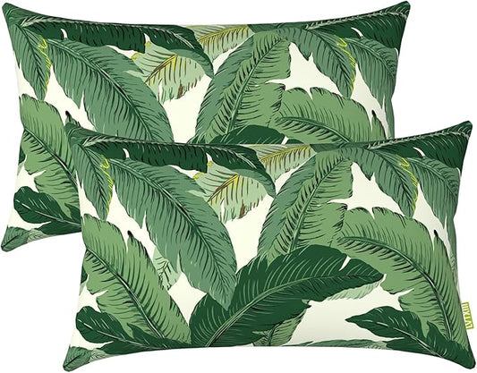 LVTXIII Outdoor Pillow Covers 12x20 Inch Fade Resistant Patio Lumbar Pillow Covers, All Weather Throw Cushion Cases for Sofa Couch Decoration, Swaying Palms Green