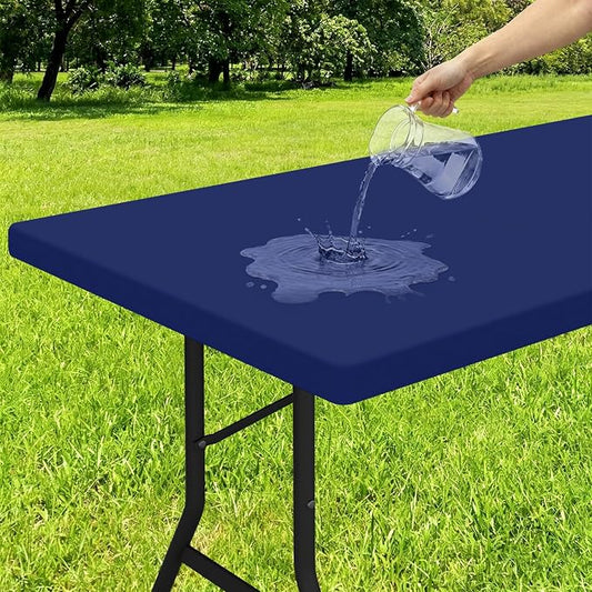 Smiry Rectangle Tablecloth, Elastic Fitted Flannel Backed Vinyl Tablecloths for 4ft Folding Tables, Waterproof Wipeable Table Covers for Indoor, Outdoor, Picnic and Camping (Navy, 30"x48")