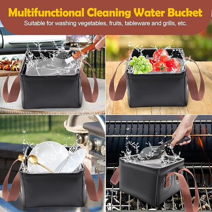 Collapsible Grill Brush Dunk Tank, AHIER Durable Grill Brush Heads Water Bucket for Stainless-Steel Grates