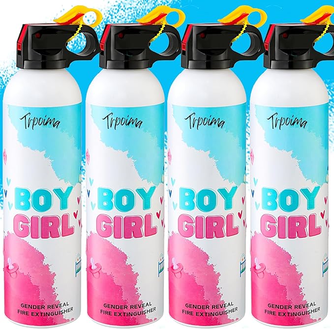 Large Gender Reveal Fire Extinguisher Set for Newborn Baby, 4Pcs Blue Gender Reveal Smoke Bombs, Biodegradable Color Blaster for Cool Gender Reveal Ideas, Confetti Power Cannon Shooter Party Supplies