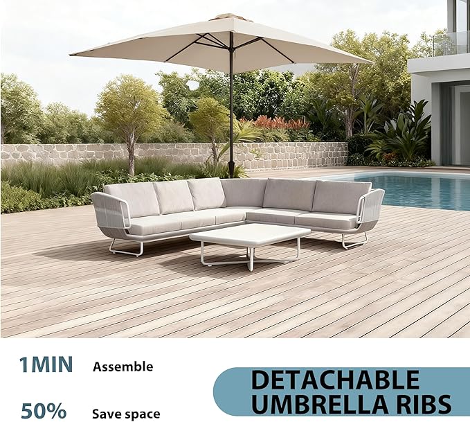 8x10FT Rectangular Patio Umbrella with Crank Lift for Garden,UV Protection Outdoor Umbrella for Deck,Pool and Yard,White