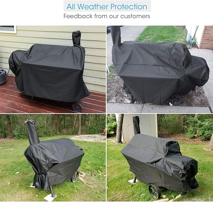 Unicook Heavy Duty Waterproof Grill Cover, Compatible with Oklahoma Joe's Highland, Horizontal and More Smokers, Charcoal Offset Smoker Cover, Fade and UV Resistant Material, Black
