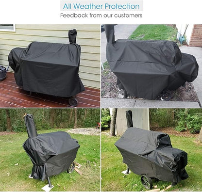 Unicook Heavy Duty Waterproof Grill Cover, Compatible with Oklahoma Joe's Highland, Horizontal and More Smokers, Charcoal Offset Smoker Cover, Fade and UV Resistant Material, Black