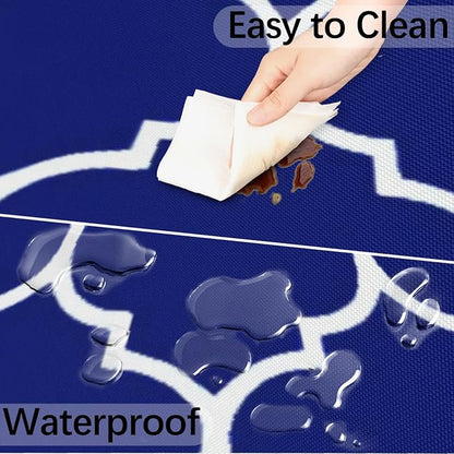 Fitted Round Tablecloth with Umbrella Hole and Zipper Navy Blue Outdoor Elastic Table Cloth 36"-44" Oil-Proof Waterproof Patio Table Cover for Dining Picnic Camping