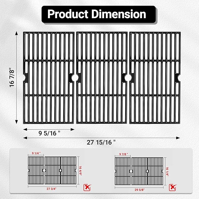 16 7/8" Porcelain Enameled Cast Iron Grill Cooking Grates Replacement for Charbroil 463441312 463432215 463461613 463436214 463436215 463441514 463440109 463436213 463420508 Gas Grill Grate Parts