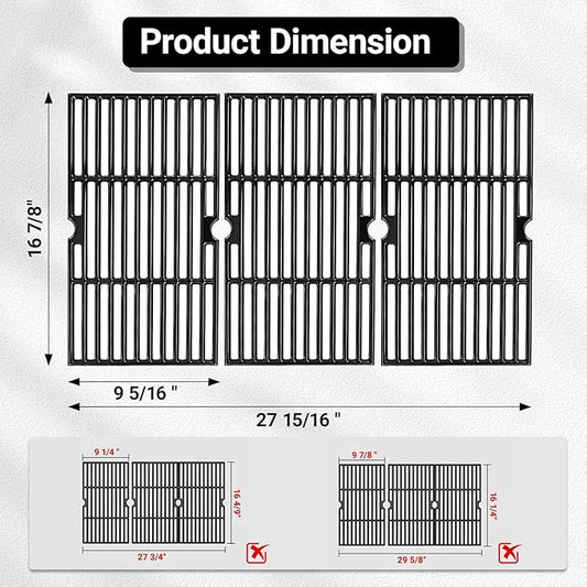 16 7/8" Porcelain Enameled Cast Iron Grill Cooking Grates Replacement for Charbroil 463441312 463432215 463461613 463436214 463436215 463441514 463440109 463436213 463420508 Gas Grill Grate Parts