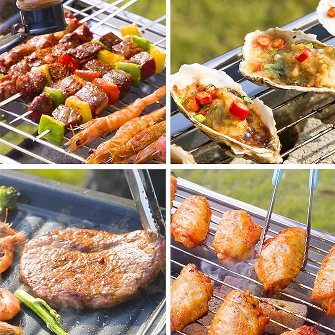 Barbecue Grill Portable BBQ Charcoal Grill Set for Camping Picnic Stainless Steel Barbecue Outdoor Backyard Cooking,Set*2