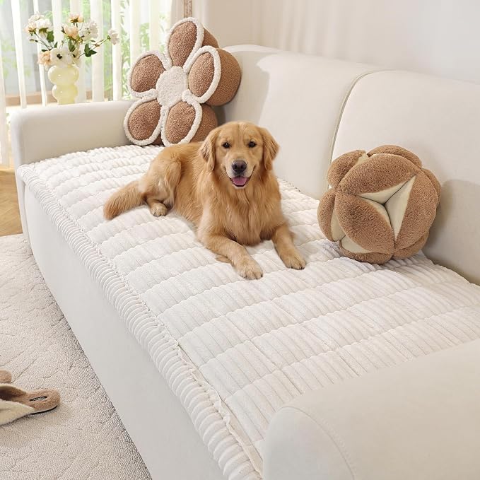 OstepDecor Couch Cover for Dogs, Washable Non Slip Sofa Cover for Pets | Soft Couch Covers for Sofa, Loveseat and Sectional, Furniture Protector Against Pet Hair & Dirt (27.6" x 47.2", White)