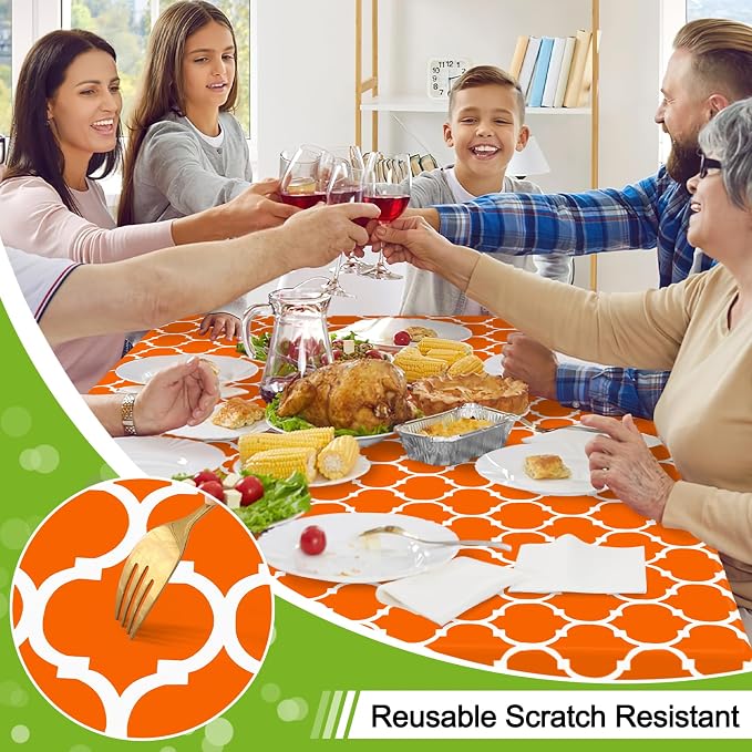 Smiry Square Table Cloth, Waterproof Vinyl Tablecloth with Flannel Backing for Square Tables, Wipeable Spillproof Plastic Tablecloths for Dining, Camping, Indoor and Outdoor (54"x54", Bright Orange)