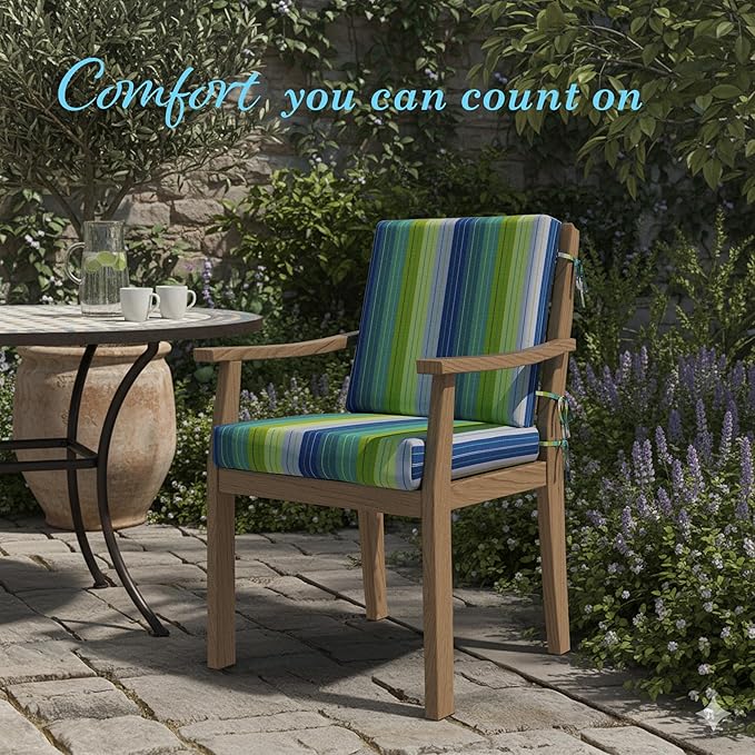 California Umbrella Outdoor Dining Chair, Patio Seat Cushion, 20 x 40 Inch, Premium Outdoor Memory Foam, Fade Resistant Sunbrella Fabric, Fabric Ties,Seville Seaside
