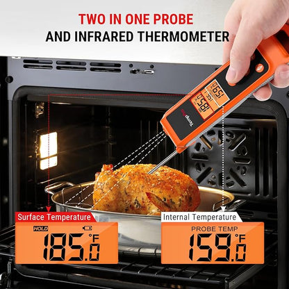 TempPro TempScan 2-in-1 Infrared Thermometer Gun with Meat Probe | Instant Read Thermometer for Grilling, Non-Contact Infrared Thermometer for Cooking Pizza Oven Griddle HVAC Pool AC Vent