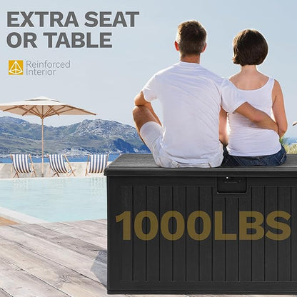 DWVO 180 Gallon Double-Wall Deck Box, XL Large Resin Outdoor Storage Box, Lockable & Waterproof, Double as Seating, 1000lbs Capacity (Black)