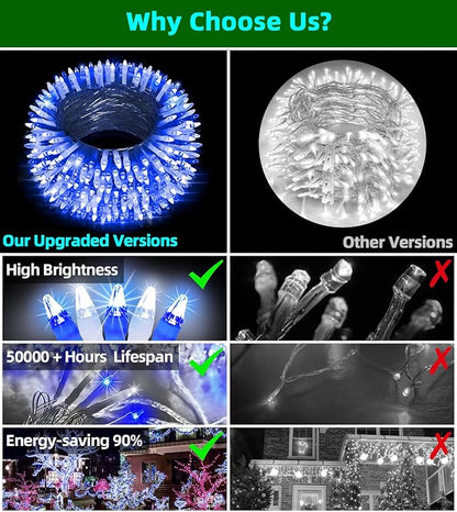 QUHUATU LED String Lights Christmas Decorations,8 Lightsing Modes Christmas Lights with Timer Functions for Tree Indoor Outdoor Decorr 1500 LED 492FT Blue & White