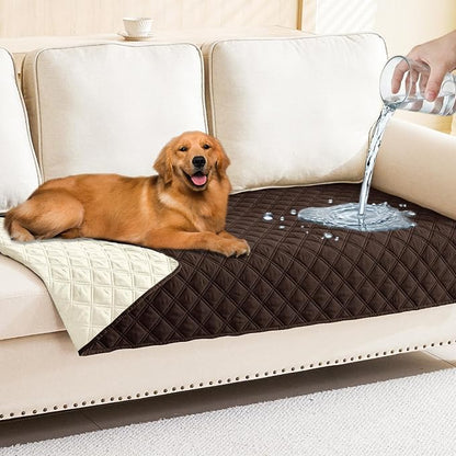 Smiry Waterproof Reversible Pet Couch Covers for Dogs | Pet Friendly, Soft Fabric, Washable Sofa Furniture Protector for Dogs Cat Kids, Checkered (30"x70", Chocolate/Beige)